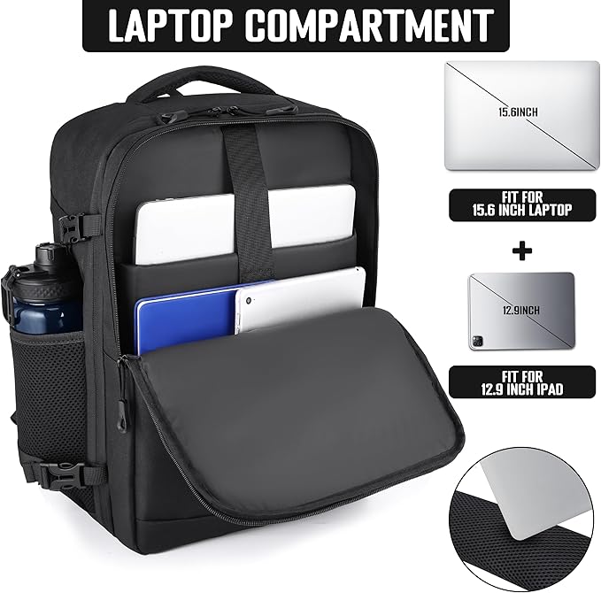 HILOMON Black Travel Backpack for Men Women, TSA Approved Personal Item Size 18x14x8 Under Seat Backpack for Airplanes 15.6inch Laptop 30L Luggage Carry On Bag