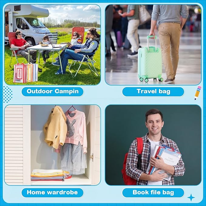 7 Pack Packing Cubes for Travel Days of Week Packing Cubes with Label Clear Zippered Storage Bag for Summer Camp Essential