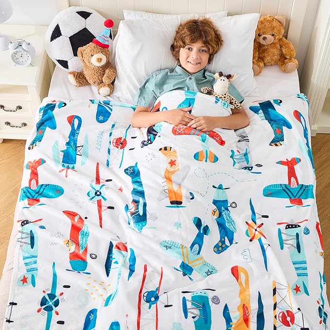 Wajade Airplane Blanket for Boys Soft Fleece Cute Aircraft Blanket for Couch Sofa Bedroom Fuzzy Flannel Blankets Birthday for Kids Boys 50"x60"