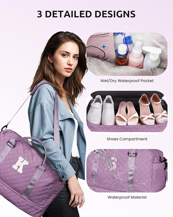 Initial Gifts, Personalized Weekender Bag with Shoulder Strap, Monogram Overnight Bag for Women Wet Pocket, Letter Travel Bag with Makeup Bag Gifts for Family Birthday Gifts (Letter Z)