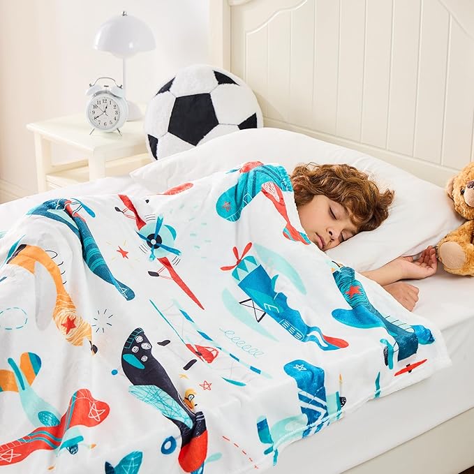Wajade Airplane Blanket for Boys Soft Fleece Cute Aircraft Blanket for Couch Sofa Bedroom Fuzzy Flannel Blankets Birthday for Kids Boys 50"x60"