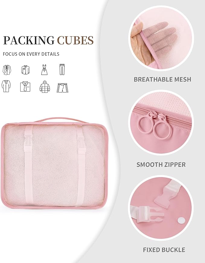 Anjing Packing Cubes for Suitcase 11PCS Luggage Packing Organizers Travel Essentials Luggage Organizer Hooked Toiletry Bag Cosmetic Bag and Shoes Bag, Pink