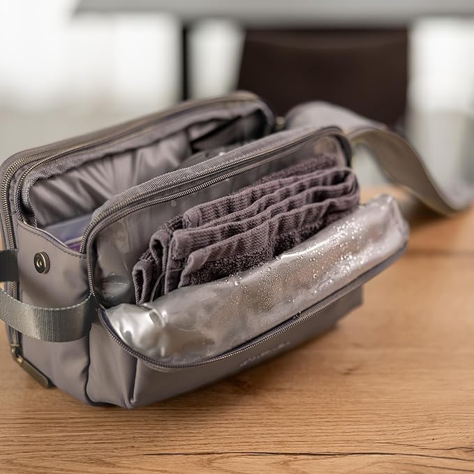 Carrywell (Not Made In China) Toiletry Bag For Men, Shaving Kit, Travel Organizer Dopp Kit, Interior Compartments and Pockets For Toiletries and Accessories, Grey