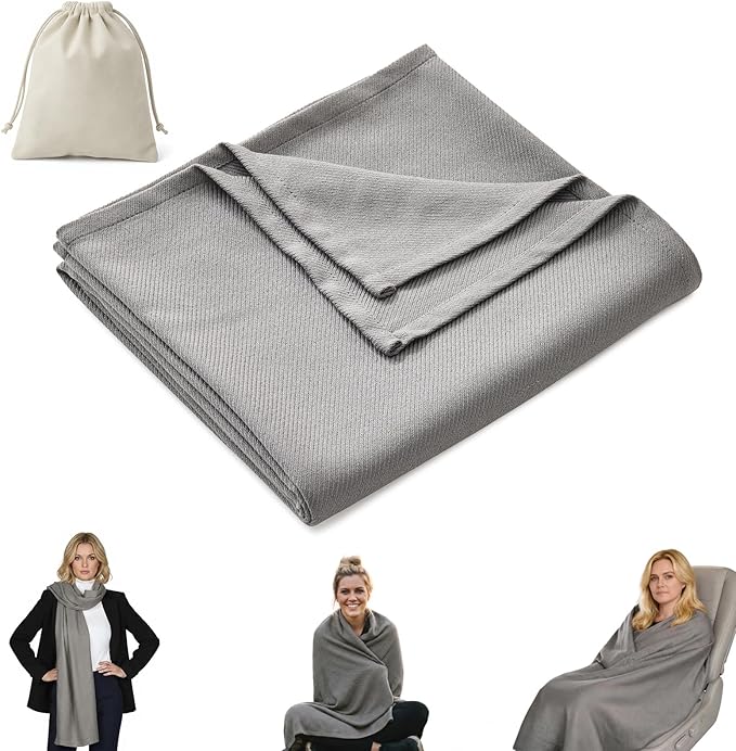 Travel Blanket Airplane - Ultra Soft & Lightweight Knit Design Compact Airplane Blanket,53x72 Inch,Stylish Travel Shawl Wraps for Flights,Office,Home Use,Travel Essentials & Gifts (Grey)