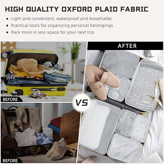 Reginary 6 Set Travel Packing Cubes Luggage Organizer Set Lightweight Suitcase with Shoe Bag for Clothes Toiletries