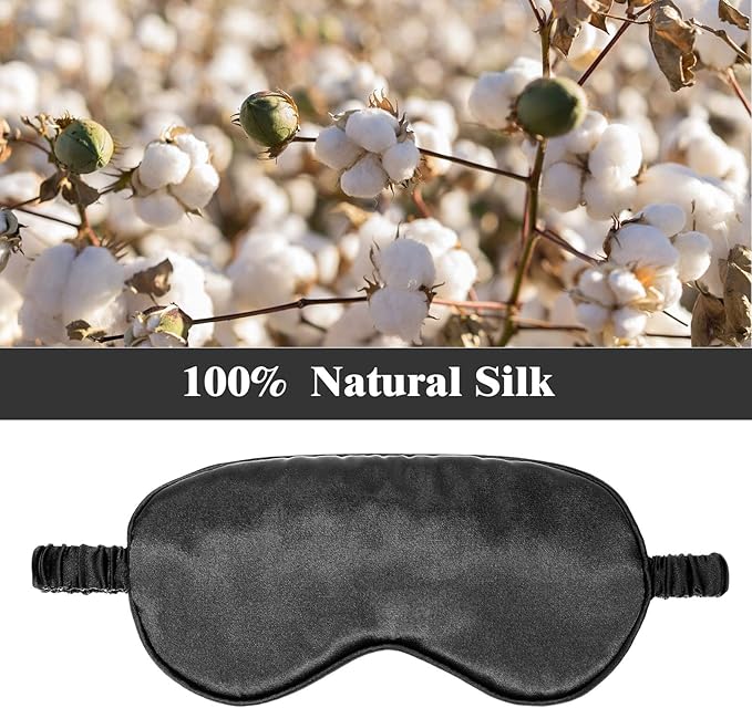Silk Satin Sleeping Mask Eye Mask Set Include 2 Blindfold Eyeshade Elastic Strap Double Layer Silk Filling Eye Cover 2 Ear Plugs 2 Storage Bags for Women and Men Sleep Travel Nap (Black, Pink)