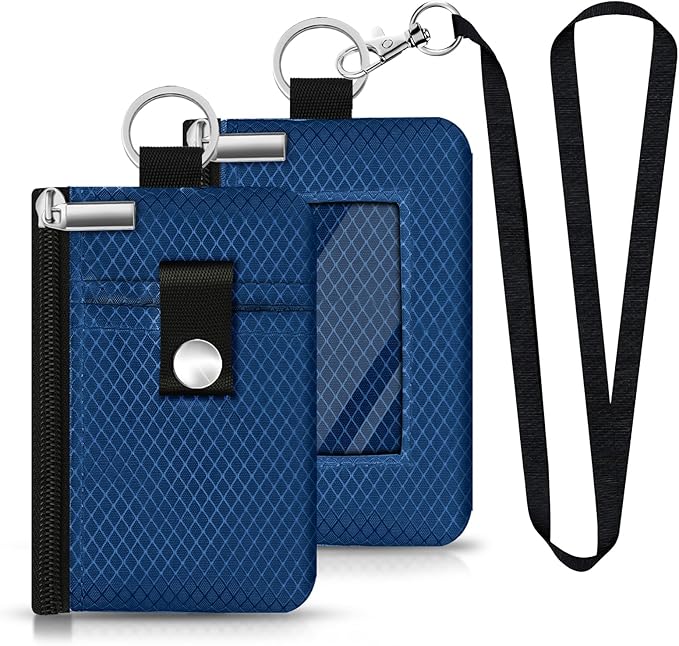 Minimalist RFID Blocking Small Wallet with ID Window,WaterResistant Zip Id Case Wallet with Lanyard Keychain for Cards,Cash,Travel,Women,Men (Electric Blue)