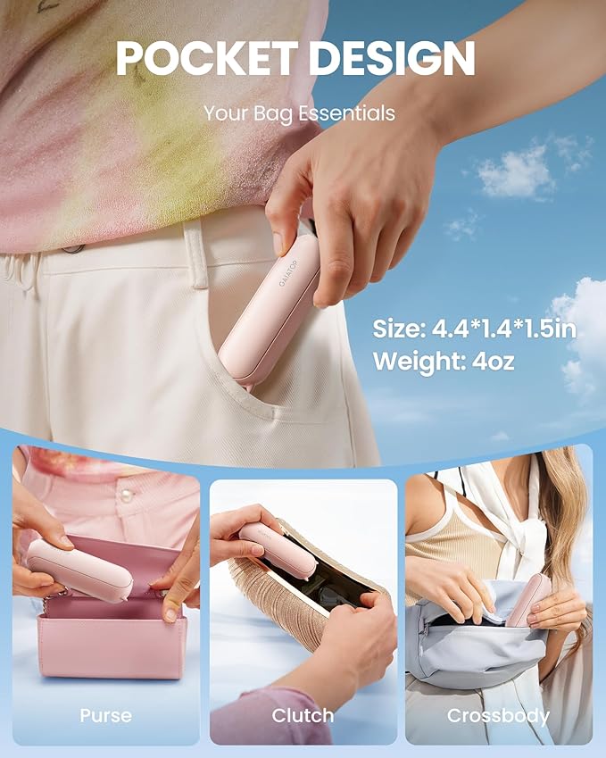 Gaiatop Portable Handheld Fan, 3 in 1 Mini Fan Handheld [17h Max Cooling], Foldable Personal Fans Pocket Design, USB Travel Fans Portable, Lash Trip Summer Essential Cute Gifts for Women Girl, Pink