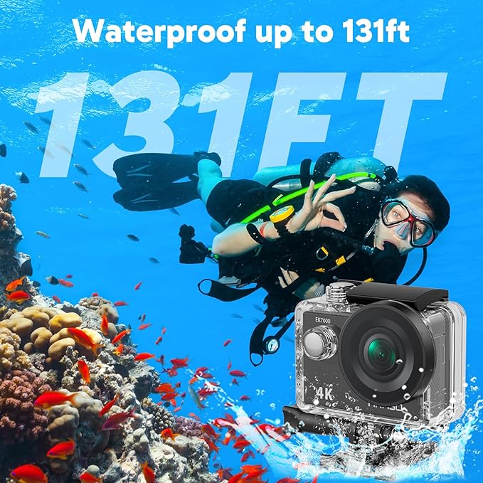 AKASO EK7000 4K30fps Action Camera - 131ft Waterproof Camera with Remote Control 4X Zoom Ultra HD 20MP Underwater Camera with Accessories Kit
