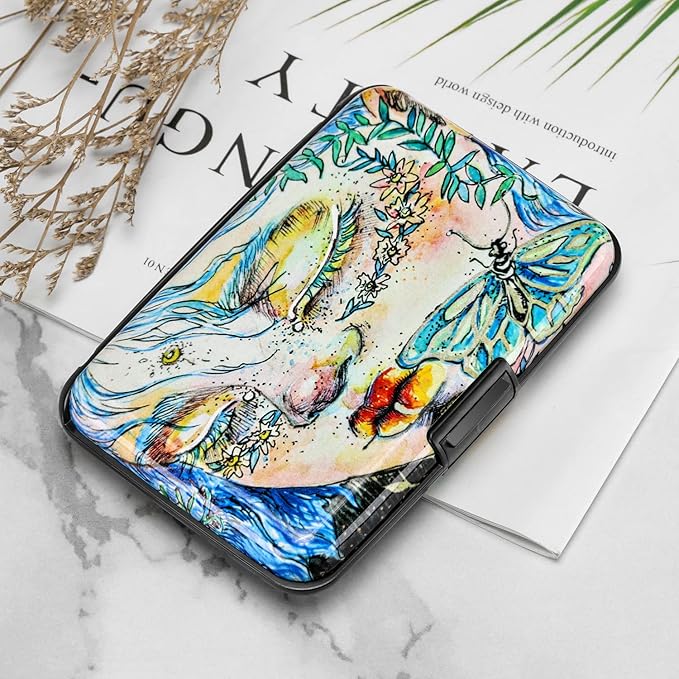 ELFISH RFID Blocking Credit Card Protector Aluminum ID Case Hard Shell Business Card Holders Metal Wallet for Men or Women (Sleeping Beauty)