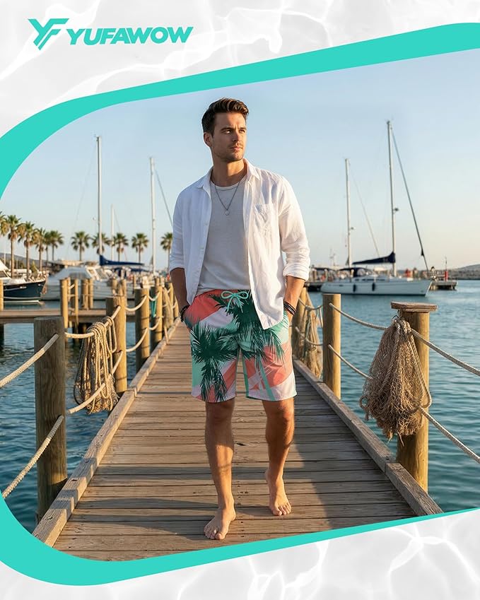 Men Swim Trunks 9 Inch with Mesh Lining Breathable Quick Dry Drawstring Pockets for Summer Beach Pool Board