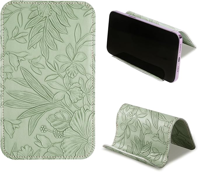 Airplane Travel Essentials for Flying Flex Flap Cell Phone Holder & Flexible Tablet Stand for Desk, Bed, Treadmill, Home & in-Flight Airplane Travel Accessories(1-Carved Green2)