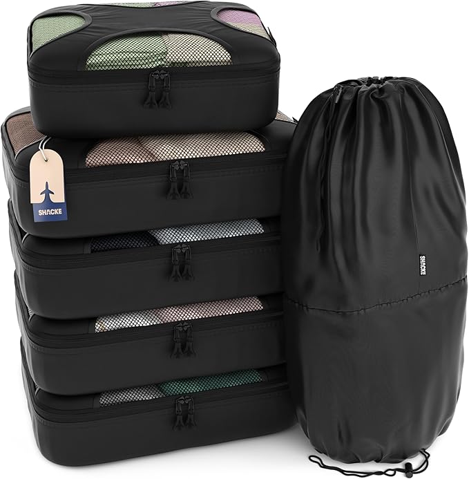 Shacke Packing Cubes for Travel 6 Set - Premium Luggage Organizer Bags - Versatile Travel Organizer for Women and Men - Optimized Packing Bags - Travel Essentials