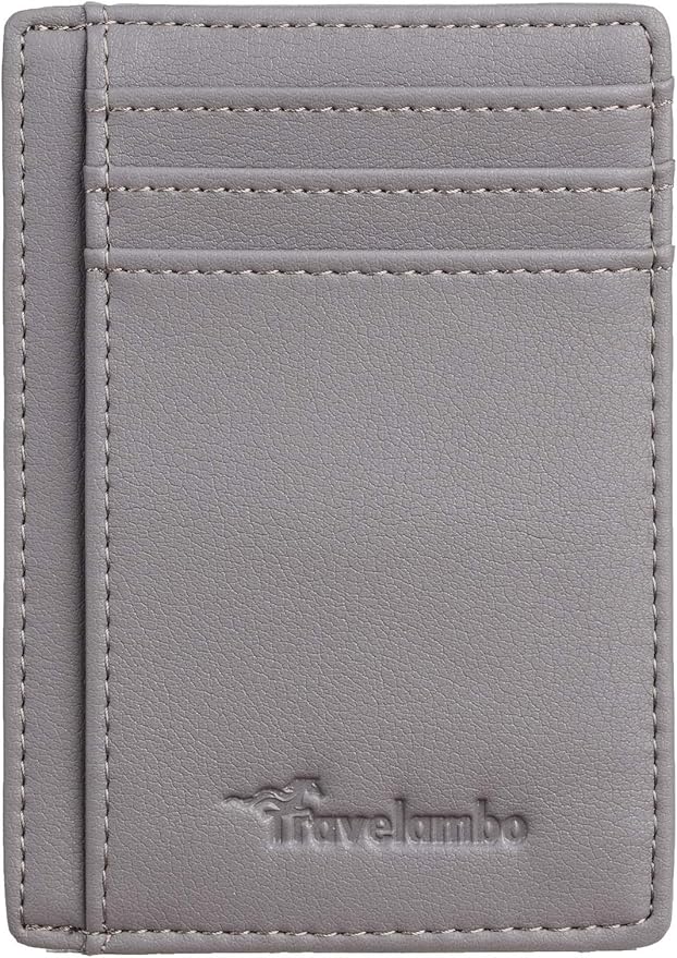 Travelambo Front Pocket Minimalist Leather Slim Wallet RFID Blocking Medium Size