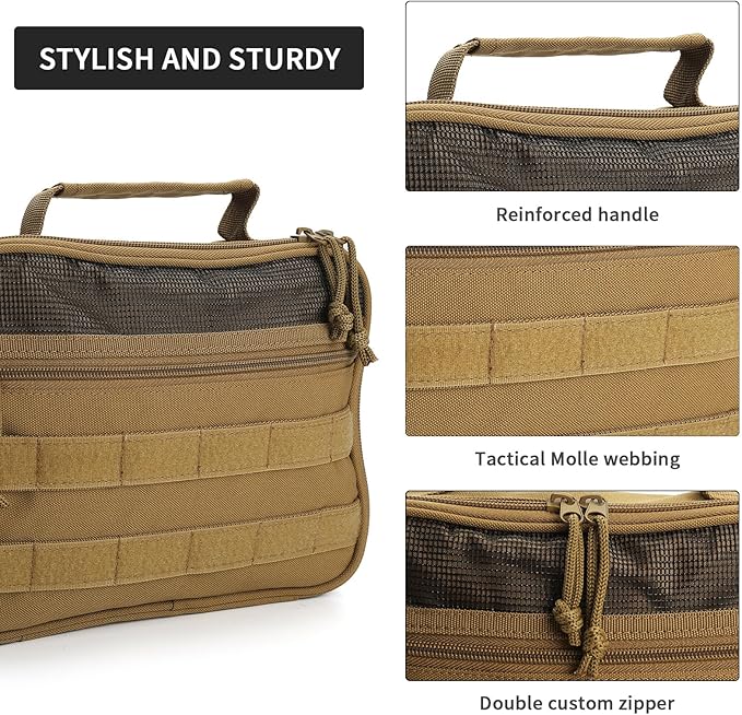 SUNRISING Tactical Travel Toiletry Bag for Men and Women, Hanging Travel Toiletry Organizer Dopp Kit, Toiletries Shaving Hygiene Bathroom Bag,Men's Toiletry Bag for Short Trips Camping - Khaki