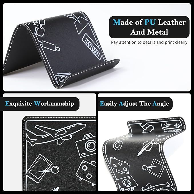 Adjustable Angle Phone Stand Tablet Holder, Sturdy Universal for All Smartphones - Foldable Portable for Desk, Travel, Home, Kitchen, Bed, Treadmill, Airplane, Black