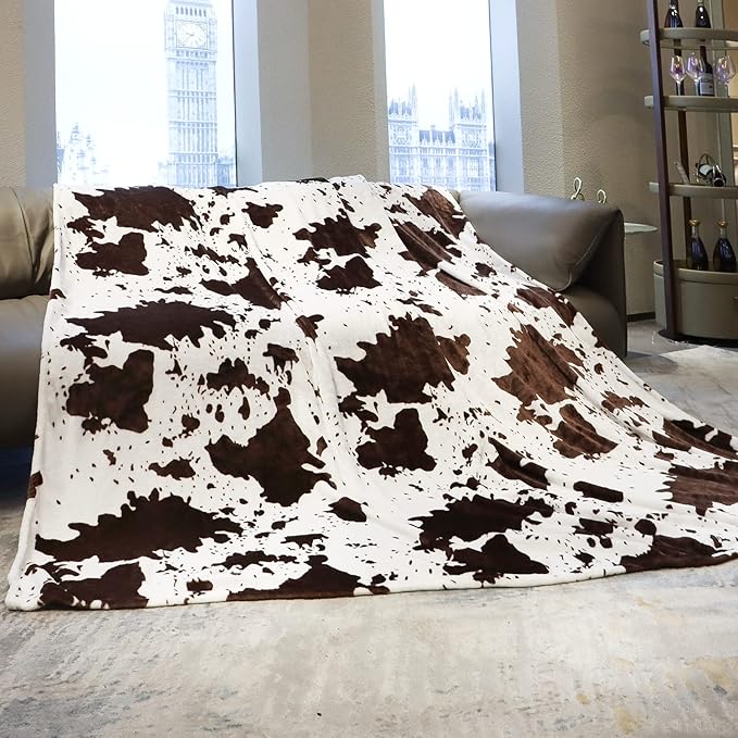 Queen Size Blankets for Bed, Extra Large Fuzzy Fleece Cow Print Blankets Full Size, Luxury Cozy Country Decor for Bedroom Living Room, Lightweight Warm Bedding Gifts for Women Men Couples 90" x 90"