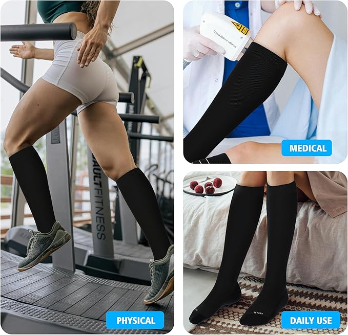 LEVSOX Cotton Compression Socks for Women&Men 20-30mmHg Knee High Cute Support Sock for Nurses Pregnancy Travel