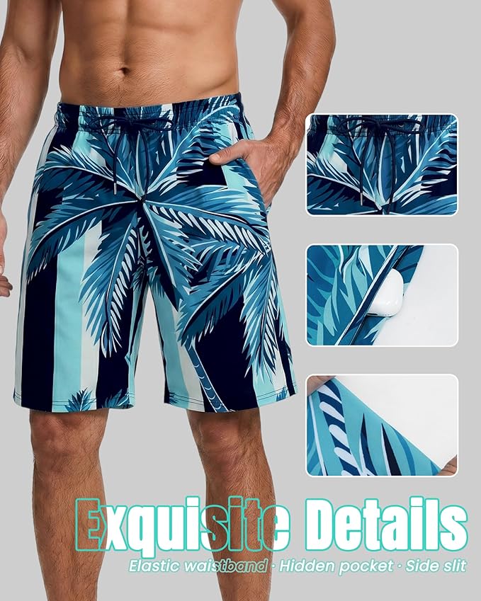 Men Swim Trunks 9 Inch with Mesh Lining Breathable Quick Dry Drawstring Pockets for Summer Beach Pool Board