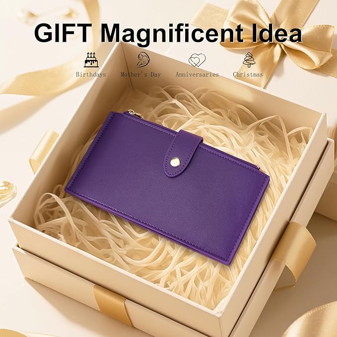 Travelambo Leather Wallets for Women Slim RFID Blocking Bifold Credit Card Holder Wallet