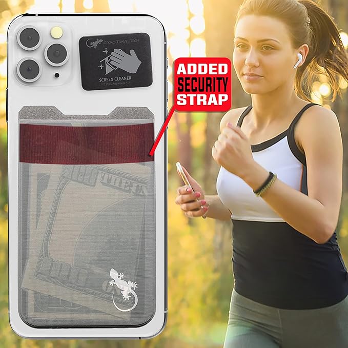Phone Wallet - Adhesive Card Holder - Cell Phone Pouch - Stick on Lycra Pocket by Gecko - Carry Credit Cards and Cash