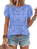 OFEEFAN Blouses for Women Dressy Casual Petal Short Sleeve Shirts Crochet Lace Boho Tops Spring Fashion Summer Outfits