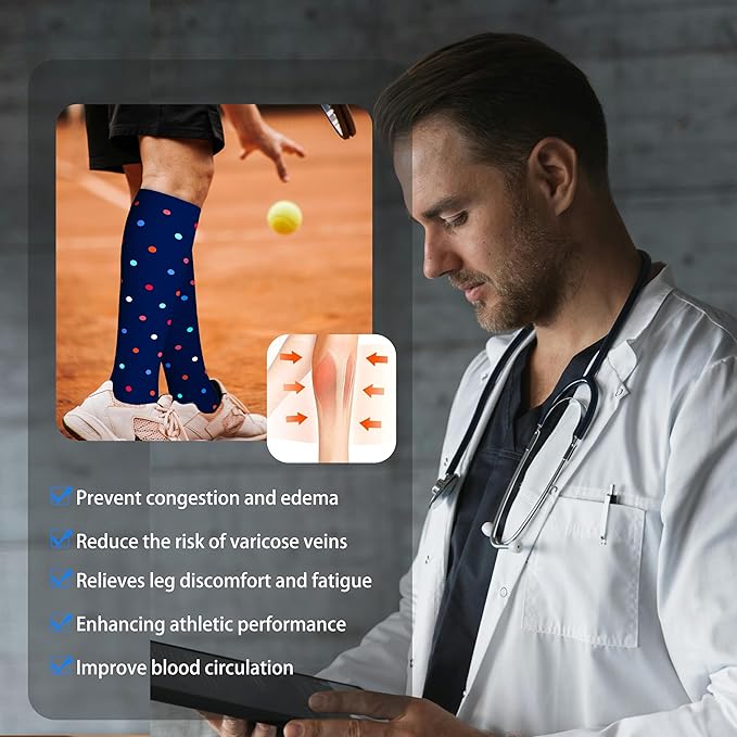 LEVSOX Cotton Compression Socks for Women&Men 20-30mmHg Knee High Cute Support Sock for Nurses Pregnancy Travel