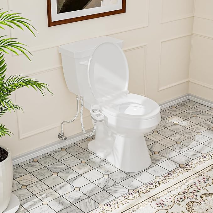 PIKETS Bidet Attachment for Toilet, Dual Nozzle (Frontal and Rear Wash) Non-Electric Fresh Water Toilet Seat Attachment with Nozzle Self Cleaning, Adjustable Water Pressure(Chrome Silver)