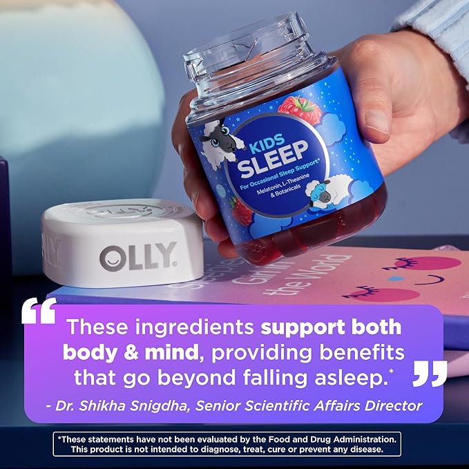 OLLY Kids Sleep Gummy, Occasional Sleep Support,* 0.5mg Melatonin, L-Theanine, Raspberry Flavored, 50 or 25 Day Supply - 50 Count