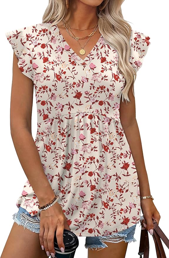 WIHOLL Womens Summer Tops 2026 Babydoll Shirts Ruffle Sleeve Spring Outfits Dressy Casual Blouses