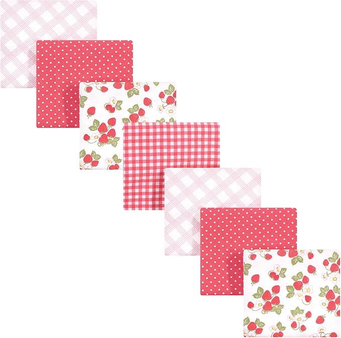 Hudson Baby Unisex Baby Cotton Flannel Receiving Blankets Bundle, Strawberries, One Size