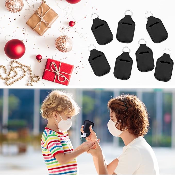 Duufin 60 Pieces Hand Sanitizer Holder Empty Travel Size Bottles Set Including 30 Pieces Clear Refillable Bottles and 30 Pieces Black Hand Sanitizer Holders for Keychain Backpack and Purse