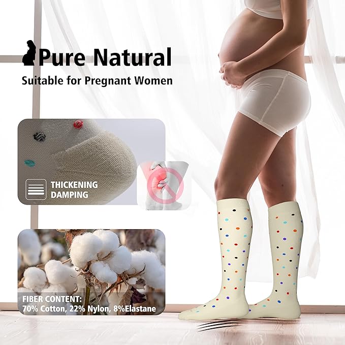 LEVSOX Cotton Compression Socks for Women&Men 20-30mmHg Knee High Cute Support Sock for Nurses Pregnancy Travel