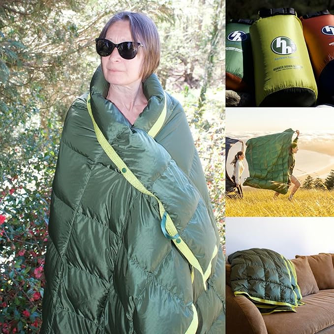 Horizon Hound Down Camping Blanket 650 Fill Power - Ultralight Backpacking Quilt (1lb 6oz) Warm & Water-Resistant 20D Nylon Shell for Outdoors, Camping, Hiking, Travel, & Stadium - Packable