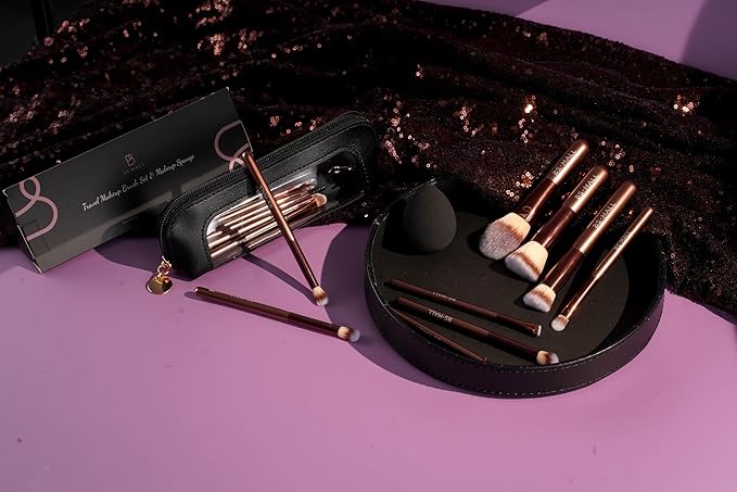 BS-MALL 14 Pcs Makeup Brushes Set with 1 Pcs Makeup Sponge – Essential Foundation Powder Concealers, Eye Shadows, Blush Makeup Brushes with Travel Makeup Case (Coffee)