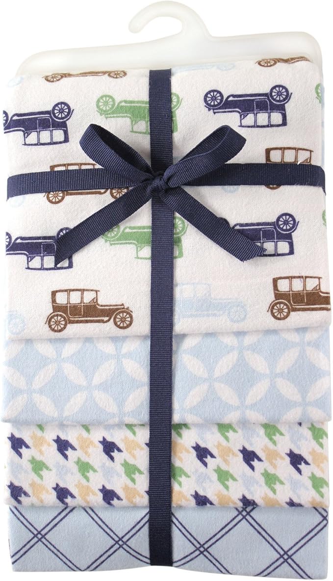 Hudson Baby Unisex Baby Cotton Flannel Receiving Blankets, Blue Cars, One Size