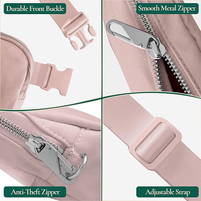 Anti-Theft Fanny Pack for Women & Men, Lightweight Secure Crossbody Waist Bag with Anti-Slip Adjustable Strap for Travel, Hiking, Running, Water-Resistant Belt Bag, Everyday Essentials Organizer Pink