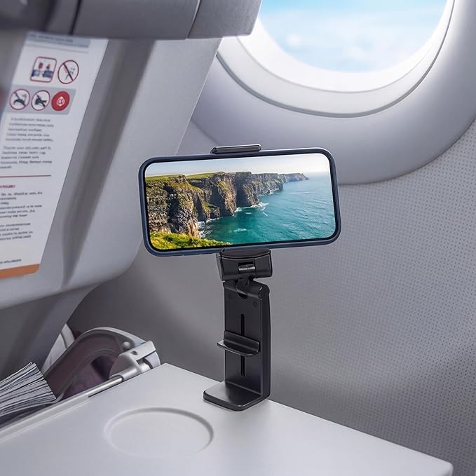 Hands-Free Airplane Phone Holder - Eye-Level Travel Mount for Flight Tray Table, Portable Clip-On Stand for Desk, Train, Luggage - Travel Essentials