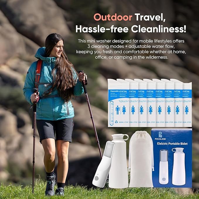 POCALAND Portable Travel Bidet & 8 PCS Disposable Urine Bag for Travel for Women/Men, for Camping, Traffic Jams