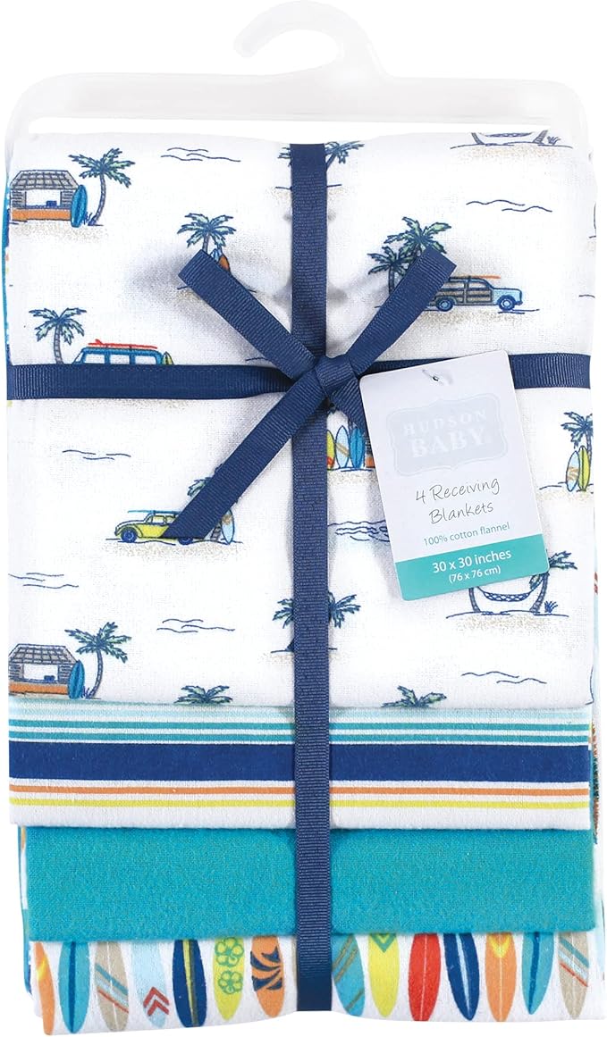 Hudson Baby Unisex Baby Cotton Flannel Receiving Blankets, Surfer Dude, One Size