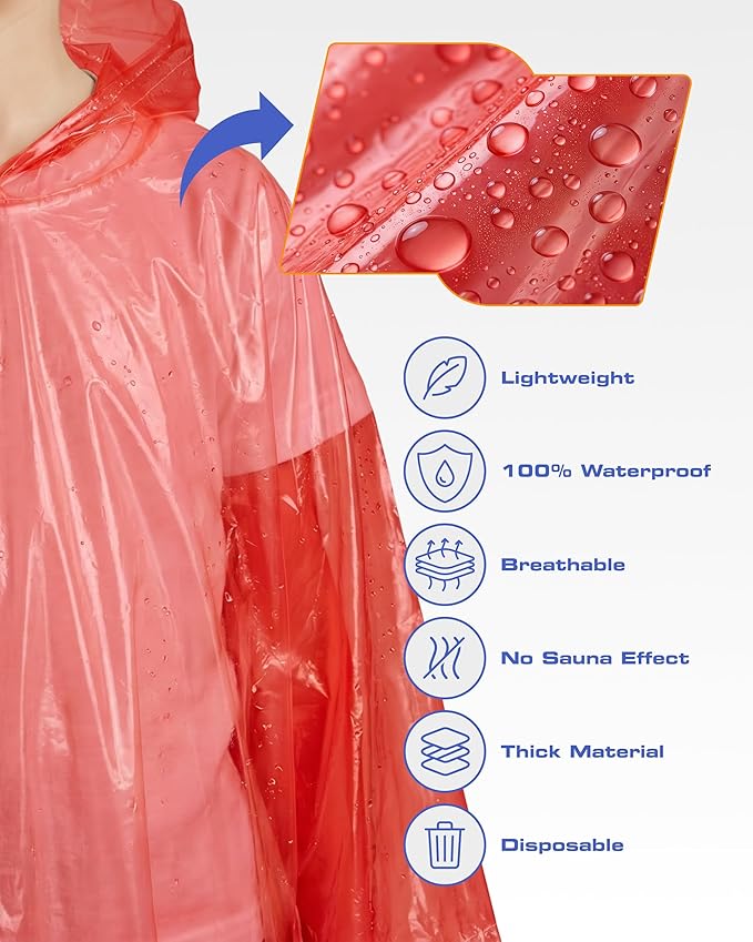 Hagon PRO Disposable Rain Ponchos for Adults (5 Pack)