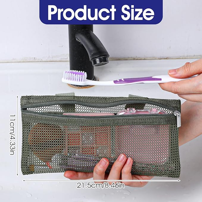 2 Pcs Toothbrush Pouch,Portable Travel Toothbrush Bag,Mesh Toothbrushes Travel Bag for Men and Women,Square Mesh Storage Bags with Zipper(Army green, Purple)