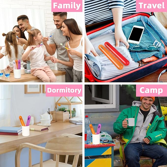 6 Pack Travel Toothbrush Case, Breathable Portable Toothbrush Holder, Plastic Toothbrush Cover Container for Couples Valentine Gifts, Traveling, Bathroom, School, Home, Business, Camping