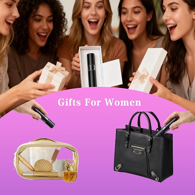 8ML Perfume Travel Refillable Portable Perfume Atomizer Bottle - Easter Basket Stuffers for Teens Adults Men Women,Valentines Day Gifts for Him Her,Travel Essentials,Christmas Gifts(Balck,2Pack)