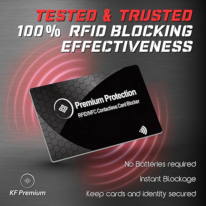 KF-Premium RFID Blocking Card (2 Pack) - Ultra Thin Debit & Credit Card Protector - Anti Theft & Fraud Contactless NFC Card Blocker - Passport Wallet Defender for Men & Women (Black)