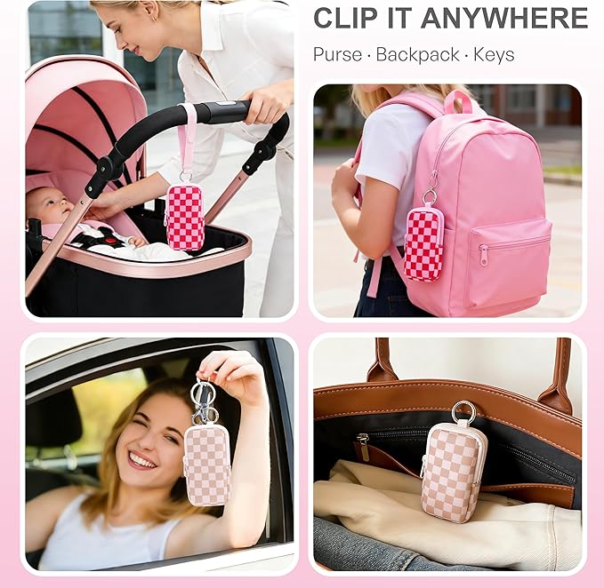 KJQJLY 2 Pack Hand Sanitizer Holder Pouch, Zippered Portable Sanitizer Case with Cute Pattern, Keychain D-Ring for Purse, Backpack & Travel