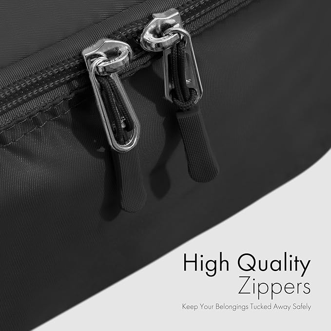 (Not Made In China) Packing Cubes For Travel, Luggage and Suitcase Organizer Bags, Carry On and Backpack Space Savers, Lightweight Waterproof Nylon, 8pc Set, Black