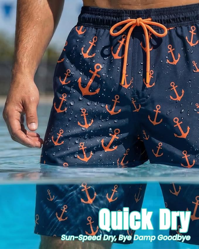 7 Inch Men Swim Trunks with Compression Breathable Liner Quick Dry Zipper Pockets for Pool Board Beach Cruise