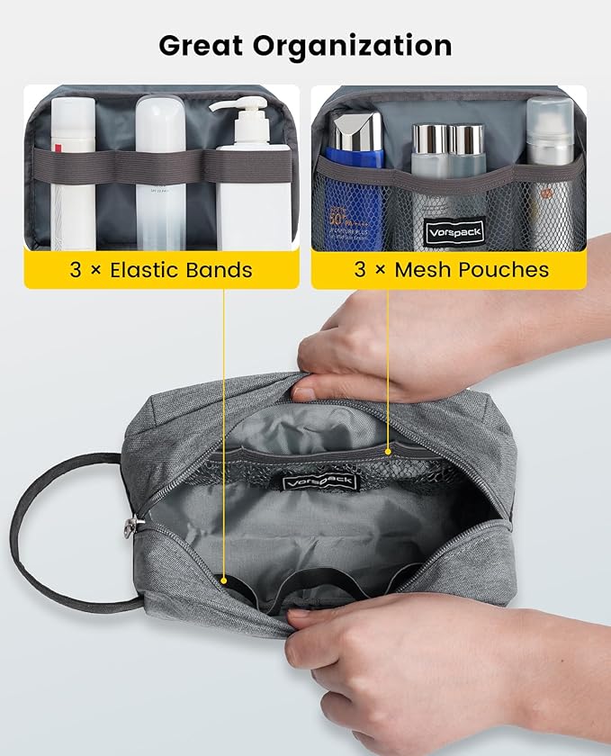 Vorspack Travel Toiletry Bag - Water Resistant Toiletry Bag for Men Small Travel Bag for Toiletries, Accessories - Black