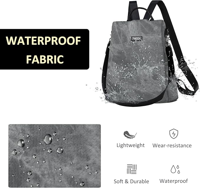 Fmeida PU Leather Backpack Purse for Women Anti Theft Backpack Convertible Fashion Travel Purse Grey